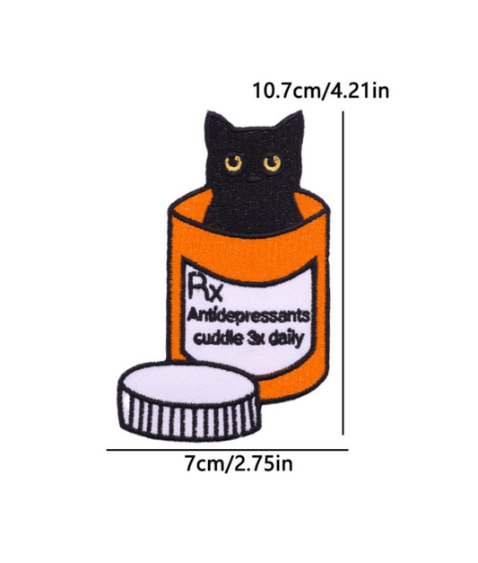 Parche bordado de gato antidepresivo