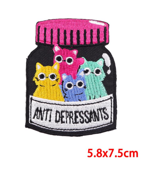 Anti Depressant Cat Embroidery Patch