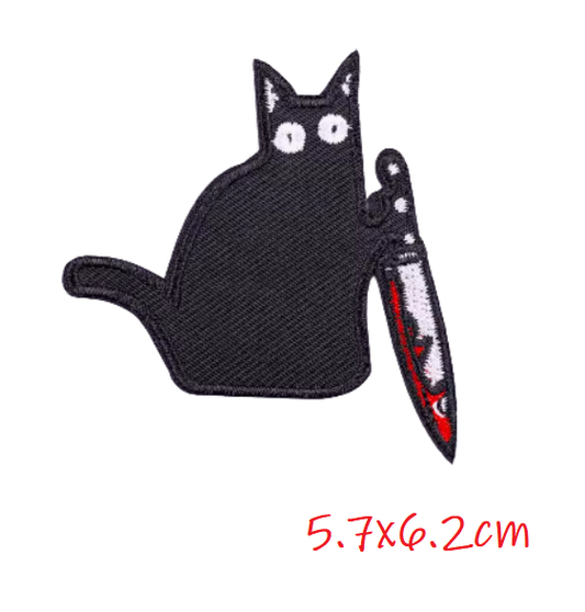 Cat with a Knife Embroidery Patch