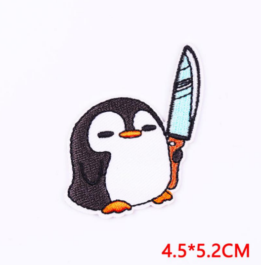 Penguin with a Knife Embroidery Patch