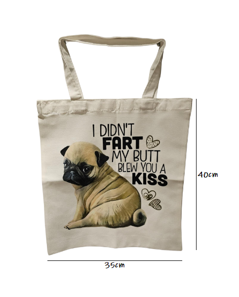 Pug Dog Reusable Tote Bag