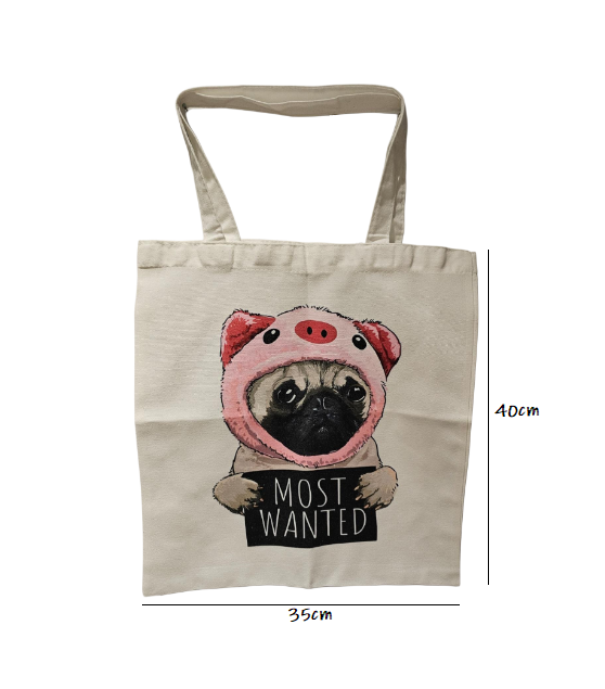 Pug Dog Reusable Tote Bag