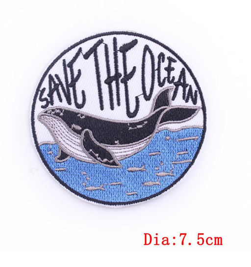 Patch brodé « Sauver l'océan » avec baleine